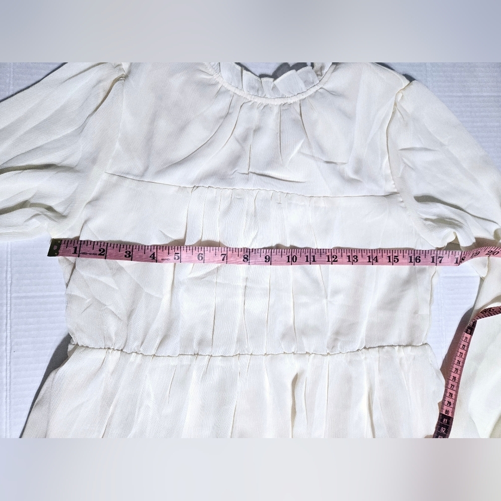Cream Sheer Long Sleeve Ruffle Mick Neck Tiered Dress Size Small - Picture 11 of 12